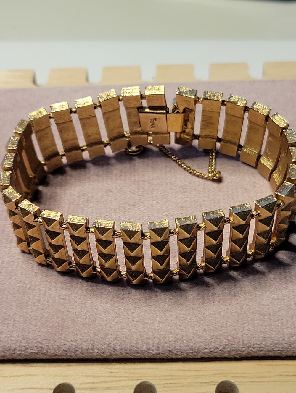 Vintage 1960 Crown Trifari Gold Tone Rare Pyramid Bracelet.